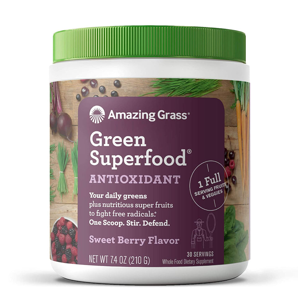 Amazing Grass Green Superfood Antioxidant: Super Greens Powder with Spirulina, Elderberry, Bilberry & Probiotics, Sweet Berry, 30 Servings